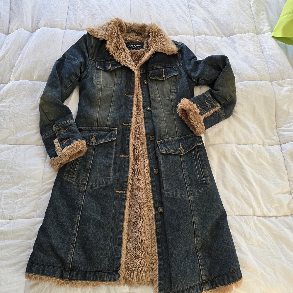 Steve Madden Blue Denim Jacket with Brown Faux Fur